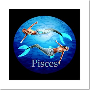 Pisces mermaids swimming in the sea Posters and Art